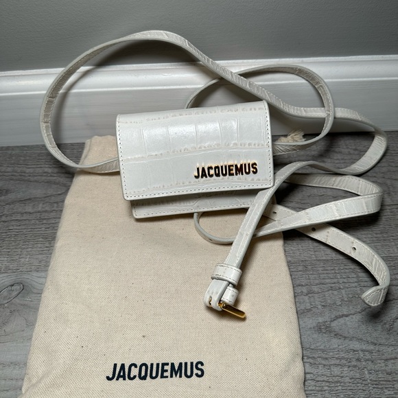 JACQUEMUS- WHITE LA CEINTURE BELLO CROC EFFECT LEATHER BELT BAG - Picture 1 of 9